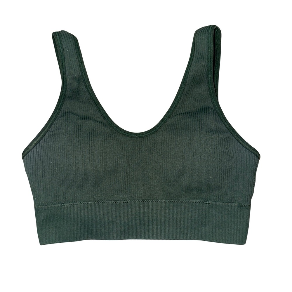 Aerie Bralette Small Green Ribbed Real Good Scoop Neck Seamless Bra